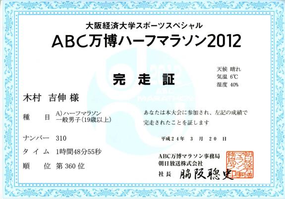 平成24年3月20日　ABC万博ハーフマラソン